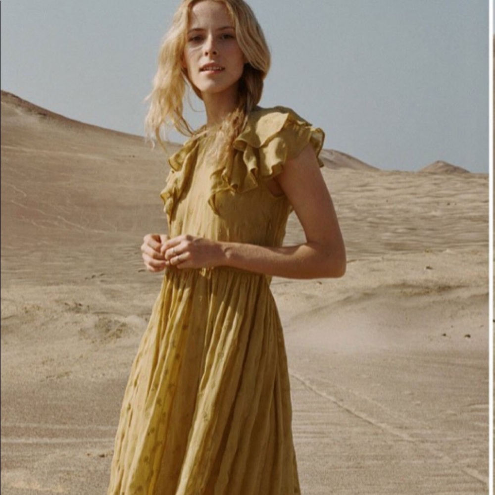 DOEN sunny warm golden maxi dress flutter sleeves